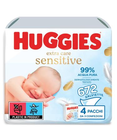 Huggies Pure - Extra Care - Baby Wipes 1 Box with 4 pacs (3 x 56 wipes pPack) 12-Pack