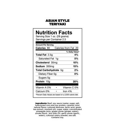 Chef's Cut Tender Steak Jerky - Asian Teriyaki Flavor, 2.5 Ounce - High Protein Snack - Buy Online on SooperMarket.com