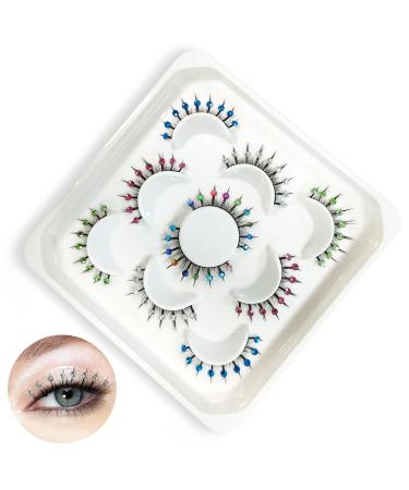 5 Pairs Manga Lashes with Glitter Colored Lashes Diamond Decorative 5 Colors Manga Lashes DIY Glitter Lashes Natural Look Japanese Eyelashes 1 Ounce (Pack of 1)