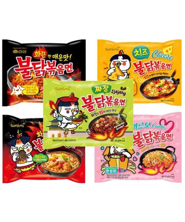 Samyang Buldak Chicken Stir Fried Ramen Korean Ramen (5 Flavor Combo, 5 Pack)