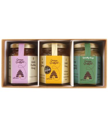 Trio of British and Welsh Honey Boxed Gift Set (3x142g) | Raw Welsh Honey | Single Origin Honey British Raw Unpasteurised Natural Honey | Honey Lover Gifts