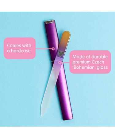 Premium Czech Glass Nail File with Case - Bona Fide Beauty Precision Manicure Tool - Smooth Surface Gold Violet Design - Buy Online on SooperMarket.com