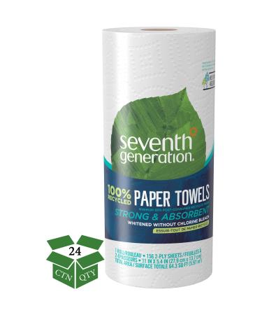 Seventh Generation Paper Towels, 100% Recycled Paper, 2-ply, 24 Rolls (Packaging May Vary) 24 Count (Pack of 1)