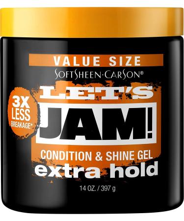 SoftSheen-Carson Let's Jam! Shining and Conditioning Hair Gel by Dark and Lovely, Extra Hold, All Hair Types, Styling Gel Great for Braiding, Twisting & Smooth Edges, Extra Hold, 14 oz 14 Ounce (Pack of 1)