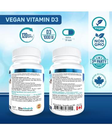 Vegan Vitamin D3 1000 IU 4 Month Supply of Vitamin D 120 Vegetarian Capsules - Buy Online on SooperMarket.com