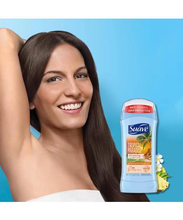Suave Deodorant for Women Tropical Paradise Invisible Solid Antiperspirant Deodorant Stick 48H Protection Anti-Staining Cruelty-Free Scented 2.6 Oz (Pack of 2) - Buy Online on SooperMarket.com