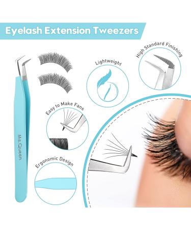 Ms. Queen Volume Fiber Tip Grip Lash Tweezers - Blue | L-Shape Boot Mega Volume Mink Lashes Tweezers - Buy Online on SooperMarket.com