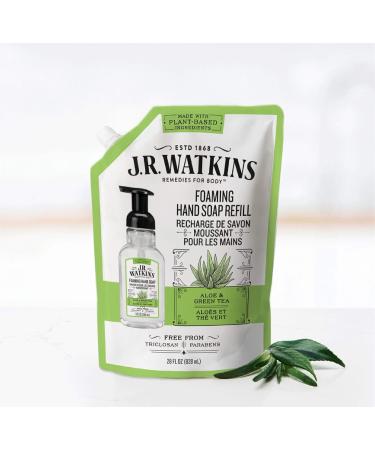 J.R. Watkins Foaming Hand Soap Refill Pouch - 2 Pack Aloe & Green Tea 28 fl oz - USA Made, Cruelty Free - for Bathroom or Kitchen - Buy Online on SooperMarket.com