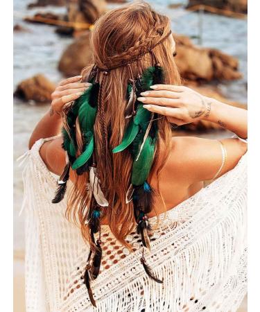 Zoestar Boho Feather Headband Indian Tribal Headpiece Feathers Tassel Hippie Headdress Festival Costume Hair Accessories for Women and Girls (A) - Buy Online on SooperMarket.com