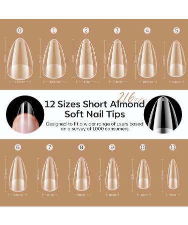 Modelones Short Almond Nail Tips - 216PCS Pre-shaped Full Cover Fake Nails & Gel Nail Extension Kit | 12 Sizes A1 - Perfect for Acrylic & Gel Manicure - Buy Online on SooperMarket.com