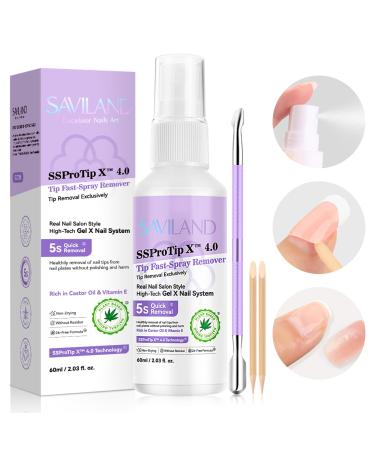 SAVILAND Nail Glue Remover Press on Nails Spray: 60ml Quick Removal | Odorless No Acetone | Gel Nail Glue Removal for Press Ons Nail Gel X Nail Castor Oil VE 5s Fast Remover Easy Home Use SSProTip X Clear