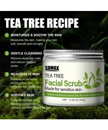 Tea Tree Facial Scrub for Sensitive Skin - Gentle Exfoliation Natural Face Scrub Vegan & Cruelty-Free - 10.58 oz - Buy Online on SooperMarket.com