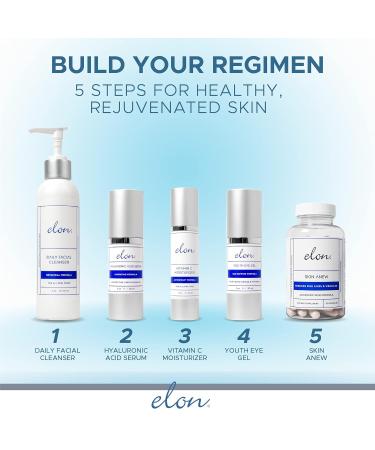 Elon Hyaluronic Acid Serum for Face & Neck - Revitalizing Vitamin C & Jojoba Oil Facial Serum for Deep Hydration & Collagen Boost - All Skin Types - Buy Online on SooperMarket.com