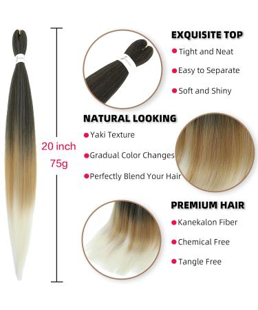 Buy Xusuperb 20 Ombre Blonde Pre-Stretched Braiding Hair - 6 Pack Soft Yaki Extensions (T1B/27/613#) | Easy Braids for All Hair Types - Buy Online on SooperMarket.com