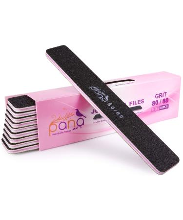 10pcs - PANA Jumbo Double-Sided Emery Nail File for Manicure, Pedicure, Natural, and Acrylic Nails - Black (Grit 80/80) Grit (80/80) Black (Jumbo)