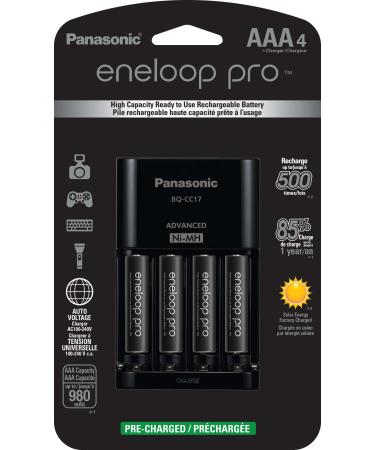 Panasonic K-KJ17K3A4BA Advanced Battery Charger Pack with 4 AAA eneloop pro High Capacity Ni-MH Rechargeable Batteries