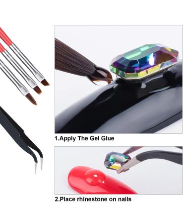 Nail Art 8ml Rhinestone Glue Gel Adhesive Set for Gem Stones - LED Lamp Cure Needed | Includes LED Glue Brush Tools, Pickup Pencil, and Tweezer | UV Rhinestones Glue Kit - Buy Online on SooperMarket.com