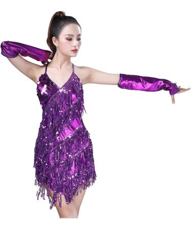 AFAVOM Sequins Tassel Latin Dance Dress for Women - Purple 1920s Flapper Cocktail Party Costume - Buy Online on SooperMarket.com