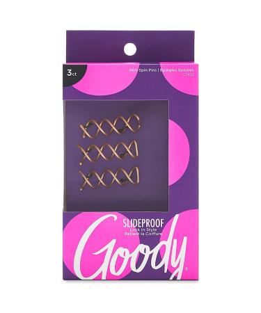 Goody Hair Spin Pin, - Mini Corkscrew Hair Pins for Fast Bun Provides All-Day Hold - Easy and Quick To Use - Pain-Free Hair Accessories for Women, Men, Boys, and Girls, 3 Count (Pack of 1)