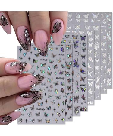 BSBTBZ Butterfly 3D Self-Adhesive Nail Art Stickers Shiny Glitter Decals for Women Girls Waterproof Acrylic Single Use Glossy Finish Home & Salon
