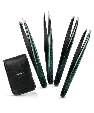 Gemice eyebrows tweezers set with case (4-part) improved pointed tweezers plucking eyebrow guns with anti-slip coating plucking gim.