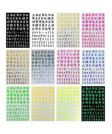 12 Sheets Alphabet Nail Art Stickers - 3D Self-Adhesive Decals - Holographic English Font Manicure Decorations - Buy Online on SooperMarket.com