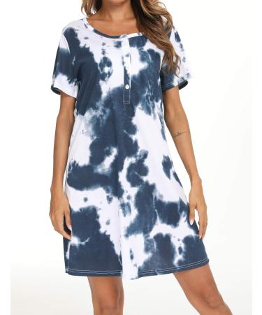 ENJOYNIGHT Women's Short Sleeve Nightdress - Tie Dye Nightshirt for Nursing and Breastfeeding in Navy - Buy Online on SooperMarket.com