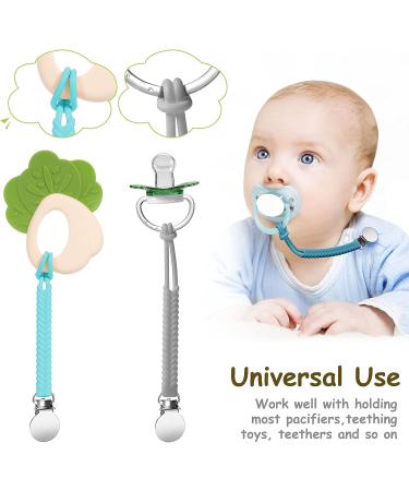 Nuanchu 4-Piece Silicone Pacifier Clips Set for Teething Toy - Navy Blue, Gray, Green - Baby Pacifier Holder for Boys and Girls - Buy Online on SooperMarket.com
