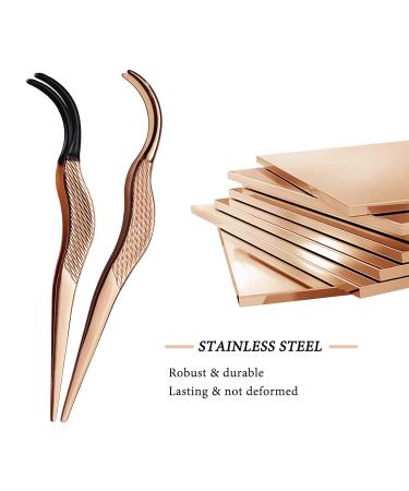 Stainless Steel Cluster Lash Tweezers Set - Rose Gold 2pcs DIY Eyelash Applicator Tool for Easy Application and Removal of False Lashes - Buy Online on SooperMarket.com