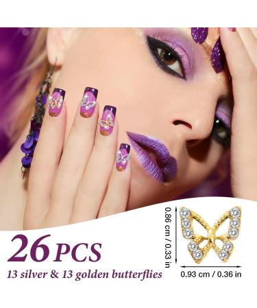Noverlife 26PCS 3D Alloy Butterfly Nail Charms with Crystal Diamonds - Gold & Silver - Buy Online on SooperMarket.com
