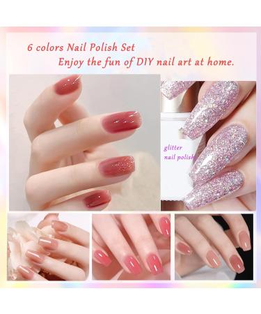 Nail Polish Set - Nude Color Nail Polishes - Quick Dry Nail Polish - Long Lasting Jelly Pink Glitter 6 Colors Nail Varnish - Natural Look Long Lasting Nail Varnish Gift Set DIY Manicure Home nude pink - Buy Online on SooperMarket.com