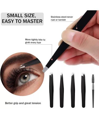 Womens Eyebrow Tweezers Set - 4Pcs Slant Pointed Precision Tweezers for Ingrown Hair Removal - Includes Curved Scissors and Brow Brush - Travel Case Included - Buy Online on SooperMarket.com