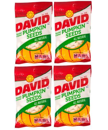 DAVID | Roasted and Salted Pumpkin Seeds | All Natural 2 Oz Per Bag | 4 Pack