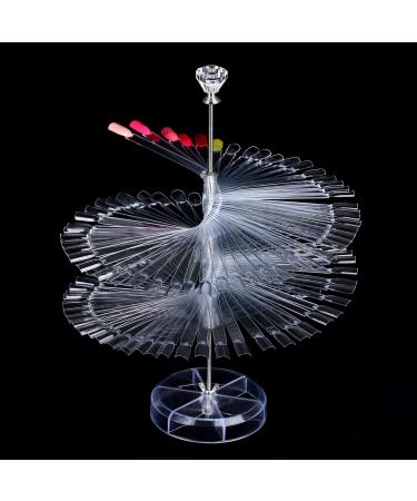 BNG Nail Color Wheel Display 120pcs Nail Display Tips Nail Art Polish Colour Chart Professional Fan-shaped Square Sticks Nail Pops Palette Color Card Board Salon Tool With Spiral Stand Fan Shape Style-Clear