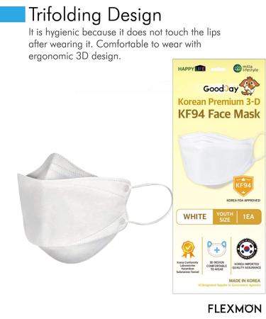 (Pack of 10) Premium 3D Disposable Kids KF94 Face Mask Age 5-15 | 4-Layer Filters | Individual Packs | Made in Korea - Buy Online on SooperMarket.com