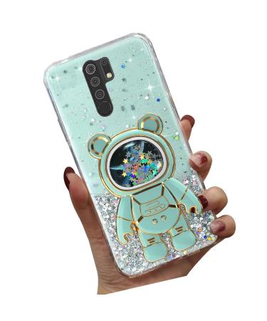 Tivenfezk Nadoli for Xiaomi Redmi 9 Treibsand B r Astronaut Hidden Stand Shell caricature glitter astronaut stand Soft silicone bling cell phone case transparent protective cover xiaomi redmi 9 green