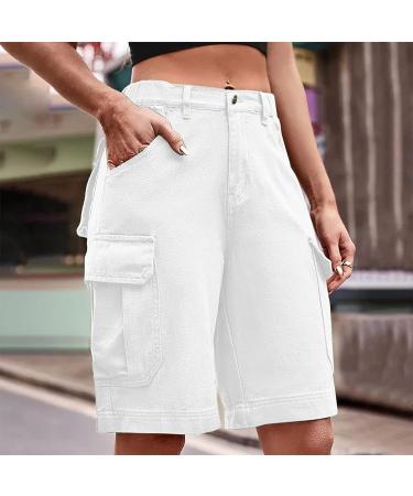 Women's Camo Cargo Shorts | Button Fly with Pockets | Solid Color Knee-Length Summer Shorts - Buy Online on SooperMarket.com