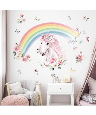 Wondever Large Rainbow Horse Flower Wall Decals for Girls Bedroom | Peel and Stick Kids Room Nursery Wall Art Stickers - Buy Online on SooperMarket.com