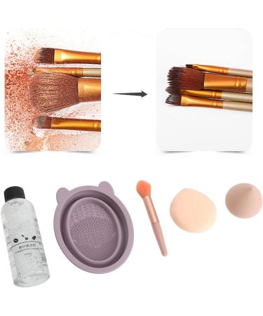 Makeup Brush Cleaner Kit 5 Pieces Textured Multifunctional Residue Removal Purple Makeup Brush Scrubber with Cosmetic Brush for Daily Use - Buy Online on SooperMarket.com