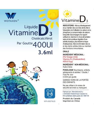 WOTAXEN Liquid Vitamin D3 400IU 3.6ml - Buy Online on SooperMarket.com
