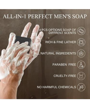 4-Piece Natural Men's Soap Set | Handmade Deep Cleaning & Moisturizing - Sandalwood Amber Mint Charcoal Turmeric - Buy Online on SooperMarket.com