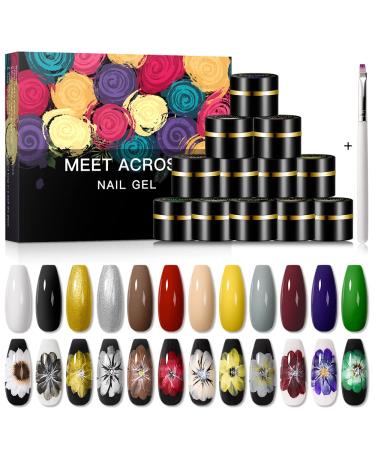 MEET ACROSS 12 Colors Painting Gel Nail Polish Kit with Drawing Brush Pen | Soak Off UV LED Gel Set for Nail Art Design - Buy Online on SooperMarket.com