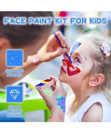 40-Piece Kids Face Paint Kit | 20 Colors with Stickers, Brushes, Sponges & Split Cake | Professional Face Painting Set - Buy Online on SooperMarket.com