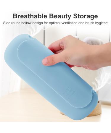 Travel Makeup Brush Holder | Silicone Portable Cosmetic Brushes Organizer with Built-in Cleaner | Upgrade Travel Essentials Case (Sky Blue - Buy Online on SooperMarket.com