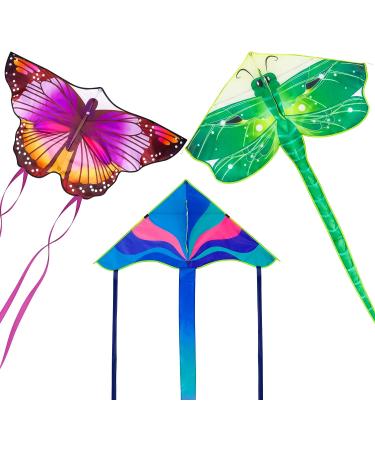 Crogift 3 Pack Large Kites - Butterfly Delta Dragonfly - Easy to Fly for Adults and Kids - Outdoor Game Activities - Easter and Festival Gifts - Buy Online on SooperMarket.com
