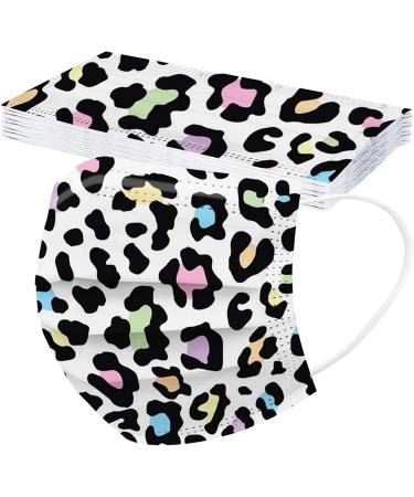 50 Pack Colorful Leopard Cheetah Disposable Face Masks for Women - Breathable 3 Ply Filter Face Protective Dustproof Anti-droplets Bandanas for Adults Men - Mixed Designs - Buy Online on SooperMarket.com