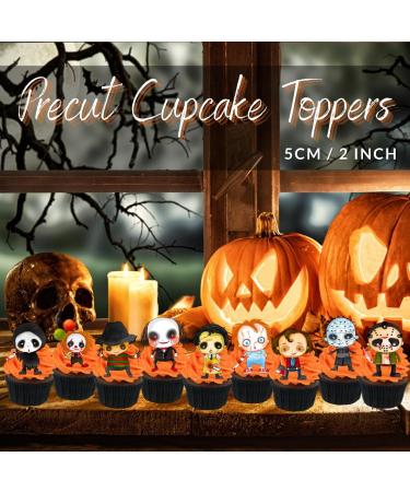 Halloween Horror Cupcake Toppers Theme #1 (PRECUT Optional) Horror Movie Edible Cupcake Toppers - Wafer Cake Decorations (PRECUT Pack of 12) - Buy Online on SooperMarket.com