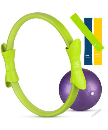 Binibini Pilates Ring Set with Pilates Ball and fitness straps - 5 -part sports and fitness set for home - Yoga Ball and 3x Terra Band included