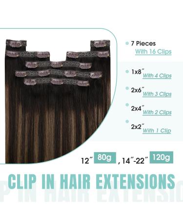 Youngsee 35cm Clip-In Extensions - Real Hair Balayage Ombre Medium Brown 120g (7Pcs) - Thick Remy Hair for Women - Buy Online on SooperMarket.com