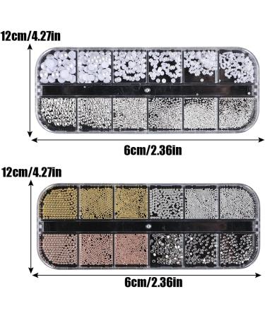 3D Nail Charms 2 Boxes Multi-Shape Nail Art Charms Nail Rhinestones Flat Nail Pearls Gold Silver Caviar Beads Crystal Nail Gems for Nail Art Decoration DIY Crafts (F) - Buy Online on SooperMarket.com